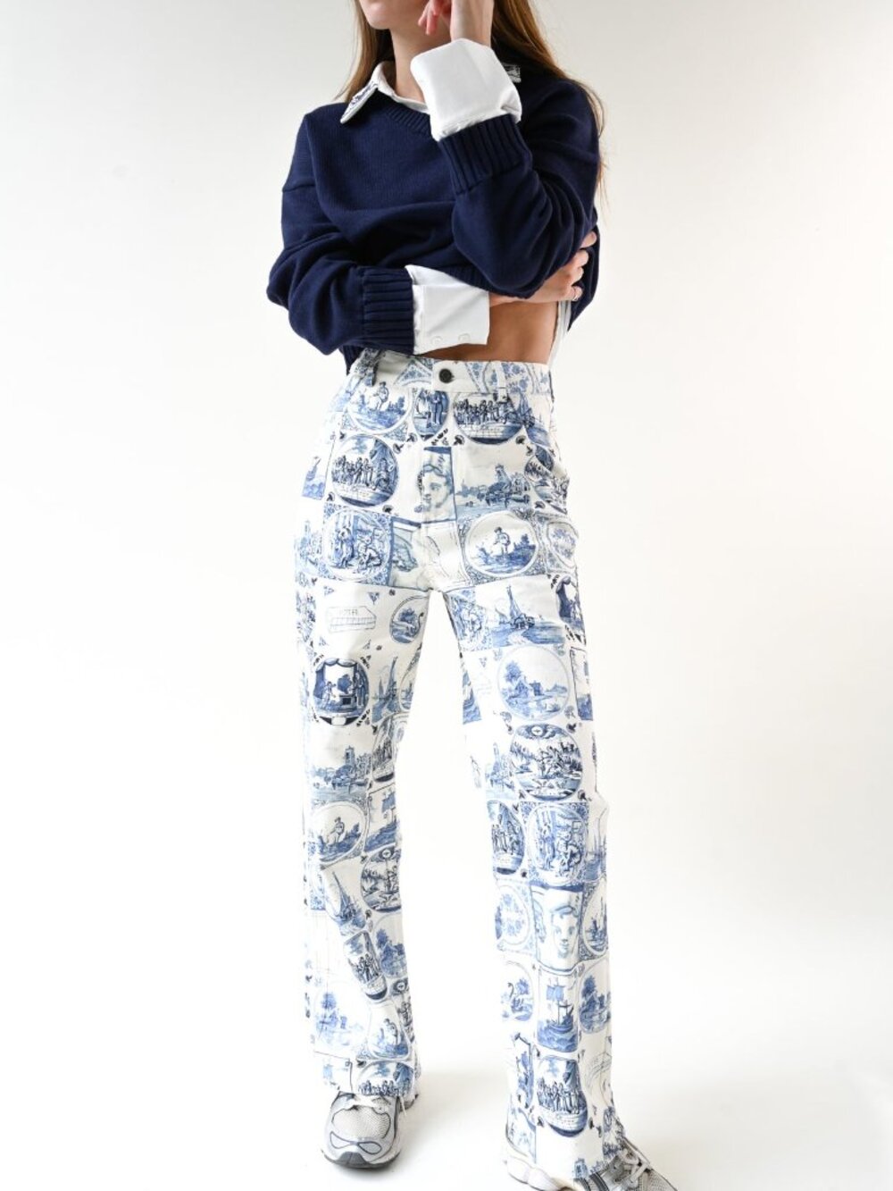 Yellow The Label Miller Jeans Delft Blue Tile Print M
